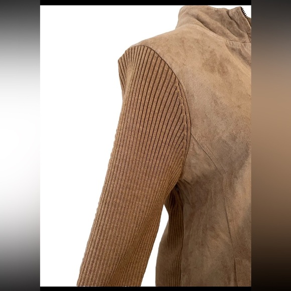 Pendleton Suede Front Wool Zip Up Sweater Jacket Petite Medium - Picture 3 of 6